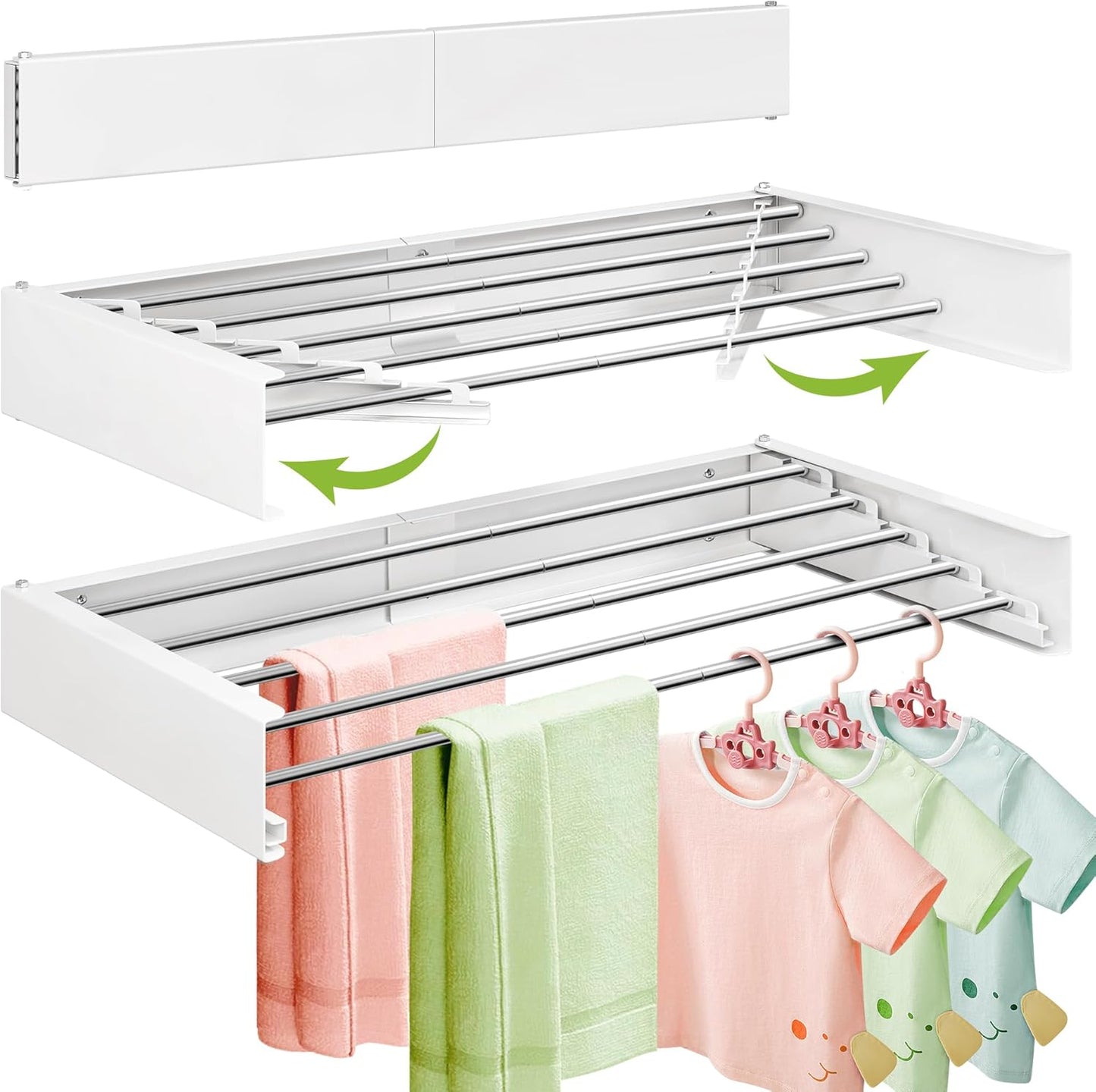 Wall Mounted Folding Drying Rack 32 Inch Retractable Laundry Rack