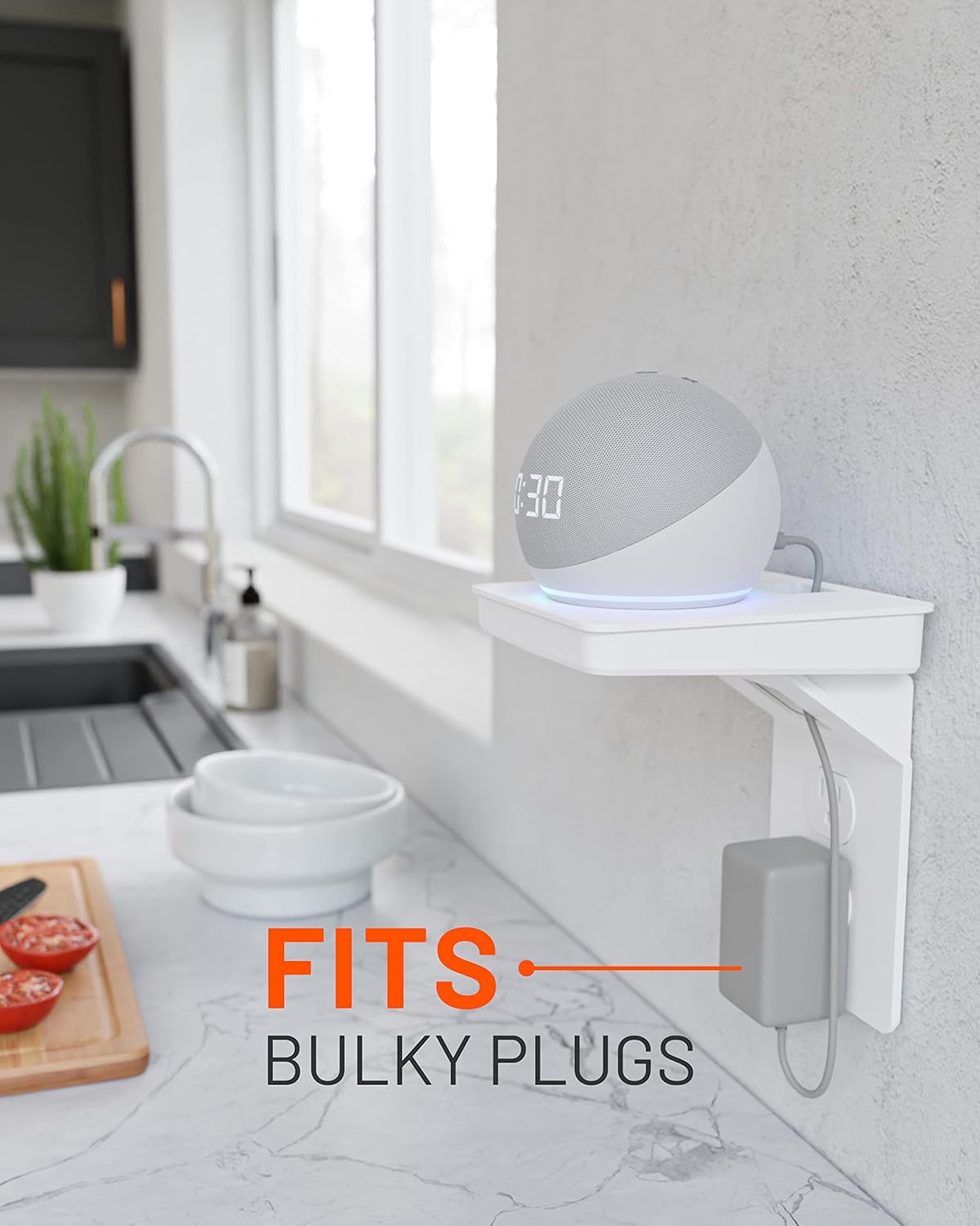Outlet Shelf with Built In Cable Management for Smart Devices