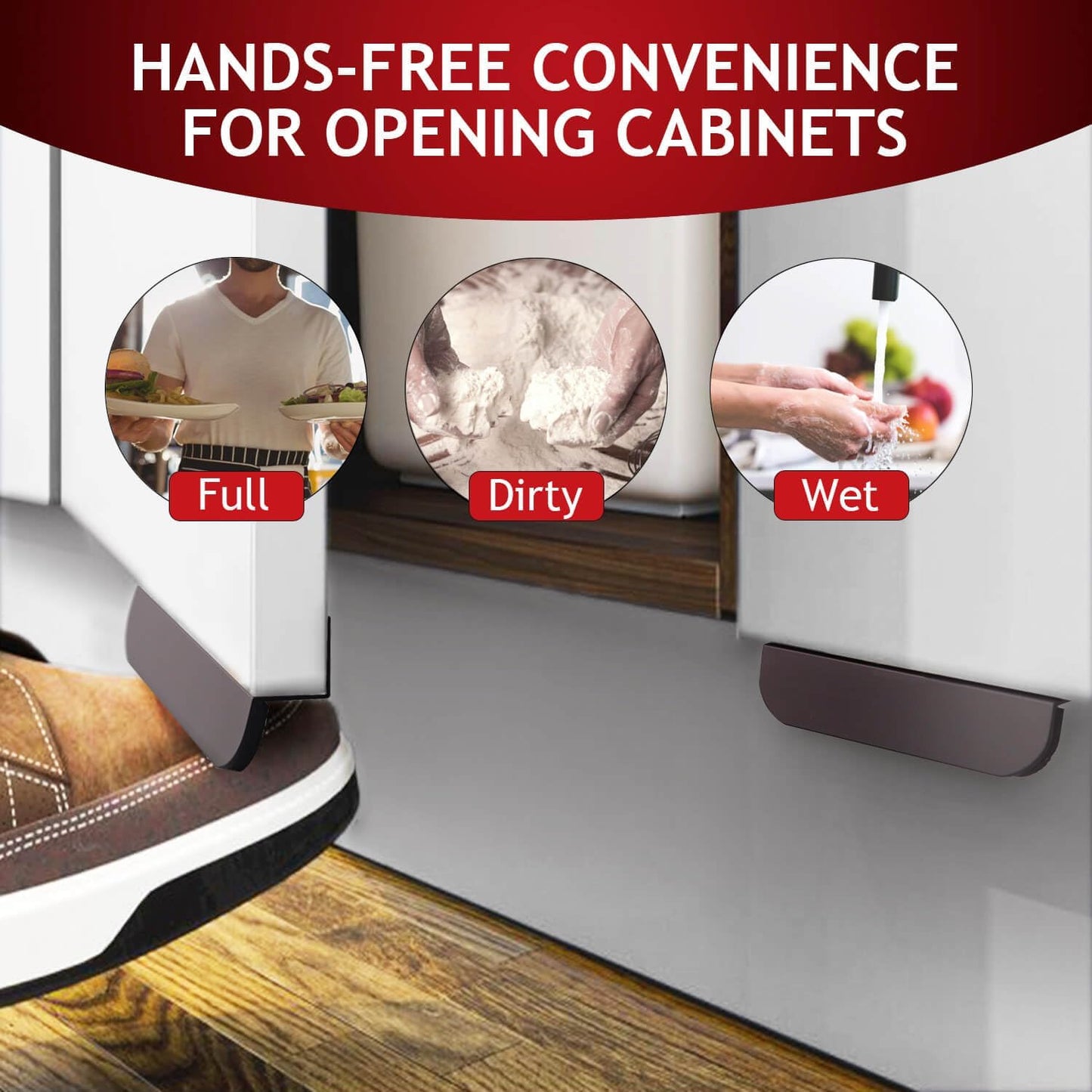Hands Free Cabinet Foot Pull Opener with Adhesive and Screws