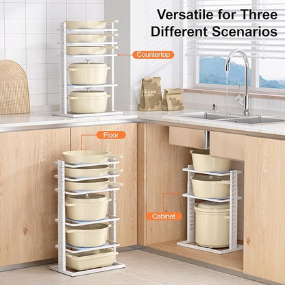 6 Tier Adjustable Pots and Pans Organizer for Cabinet