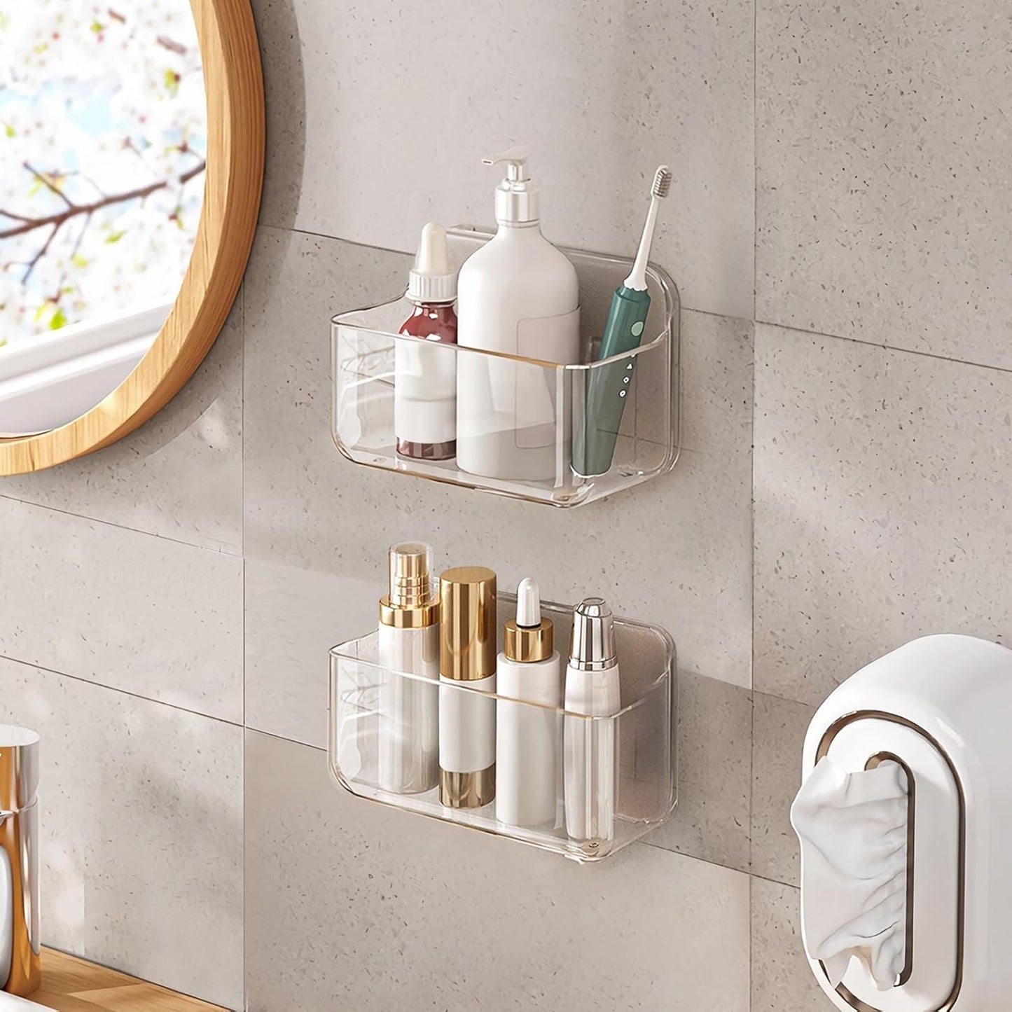 Self Adhesive Wall Organizer Storage Box No Drill Bathroom Container