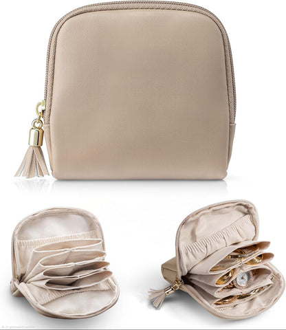 Compact Travel Jewelry Organizer Case with Zipper and Multiple Compartments
