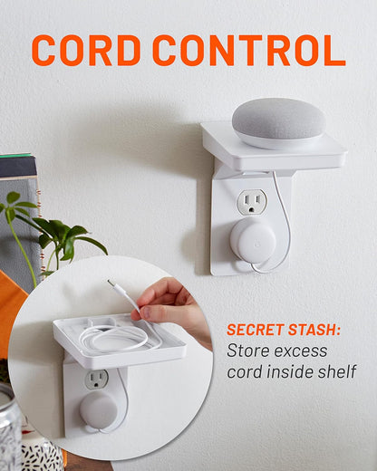 Outlet Shelf with Built In Cable Management for Smart Devices