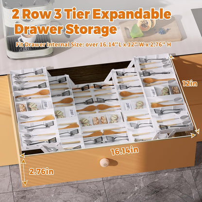 3 Tier Expandable Drawer Organizer with Adjustable Dividers