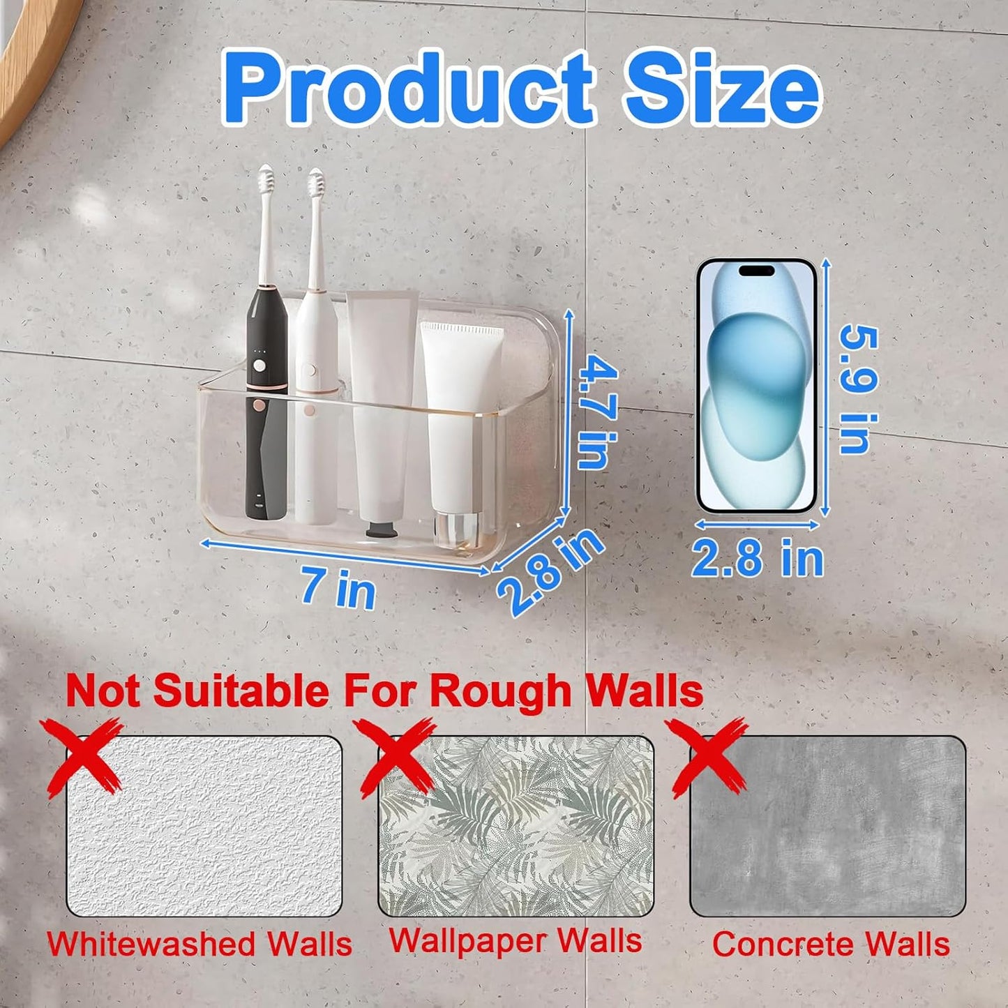 Self Adhesive Wall Organizer Storage Box No Drill Bathroom Container