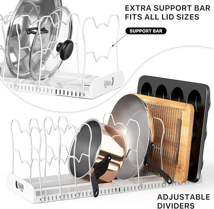 Expandable Pots and Pans Organizer Rack with 10 Adjustable Dividers