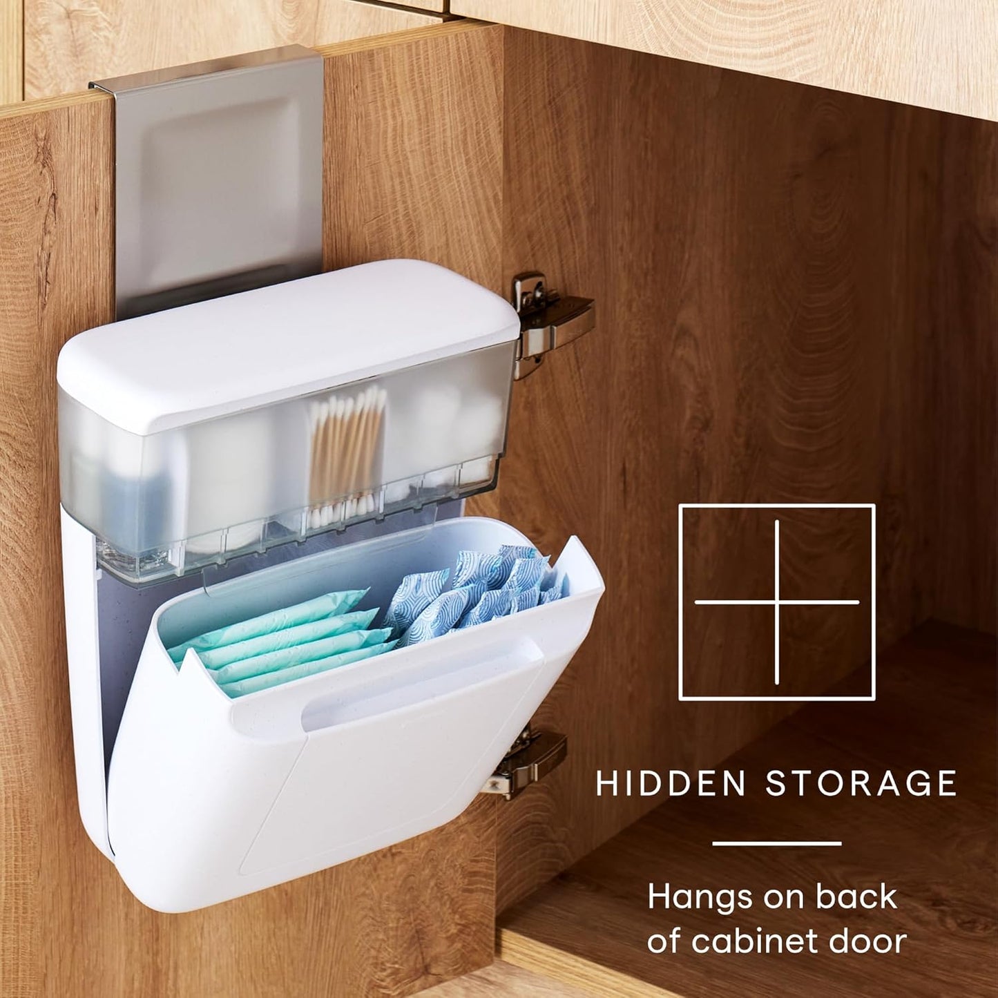 Over Cabinet Door Toiletry Organizer with Adjustable Compartments and Lid