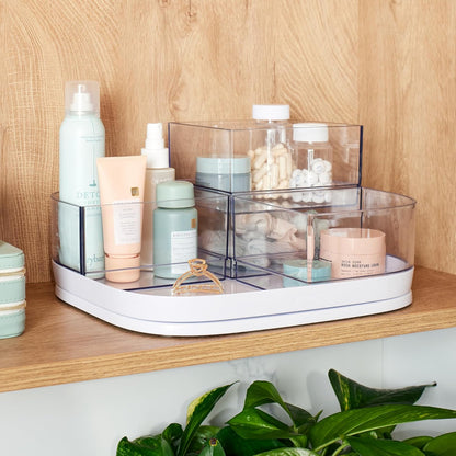 Rectangle Lazy Susan Turntable Organizer with Removable Bins