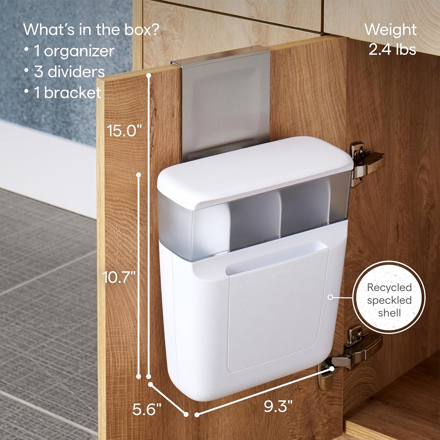 Over Cabinet Door Toiletry Organizer with Adjustable Compartments and Lid