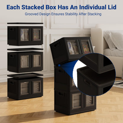 Collapsible Stackable Storage Bins with Lids and Front Door 3 Pack