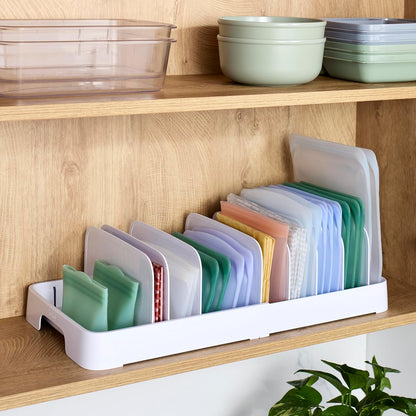 Expandable Food Container Lid Organizer with Adjustable Dividers