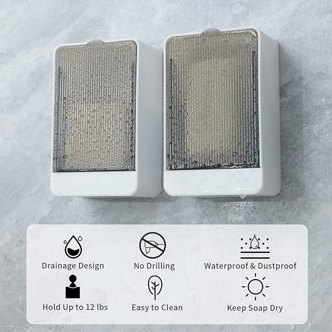 Wall Mounted Soap Holder with Lid Self Draining 2 Pack