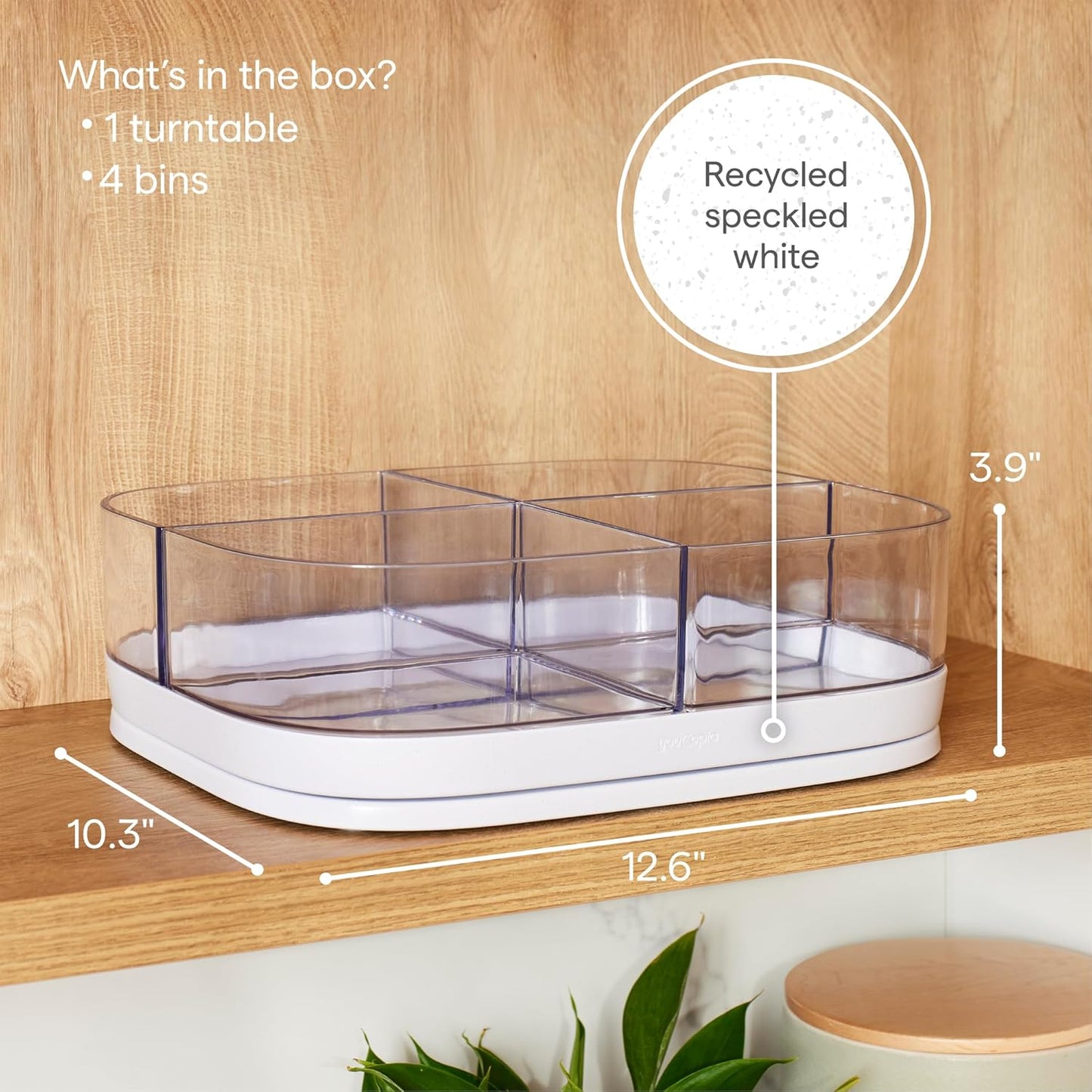Rectangle Lazy Susan Turntable Organizer with Removable Bins
