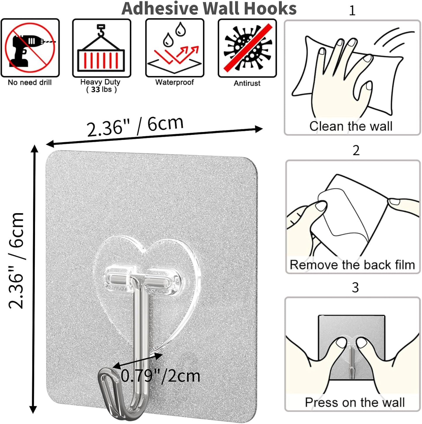 5 Pcs Heavy Duty Adhesive Wall Hooks Set