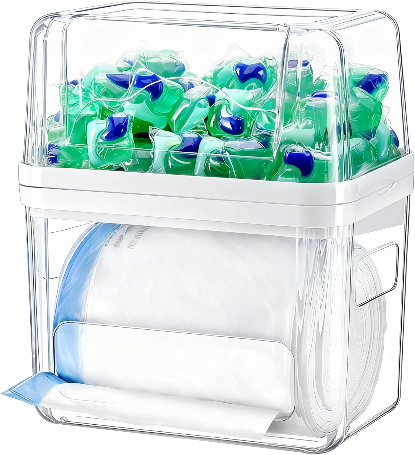 3 in 1 Trash Bag Dispenser and Pod Organizer with Stackable Design