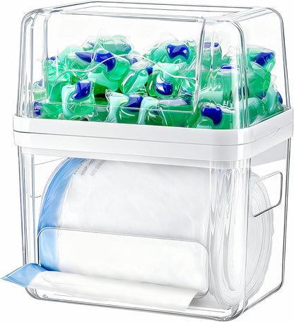 3 in 1 Trash Bag Dispenser and Pod Organizer with Stackable Design