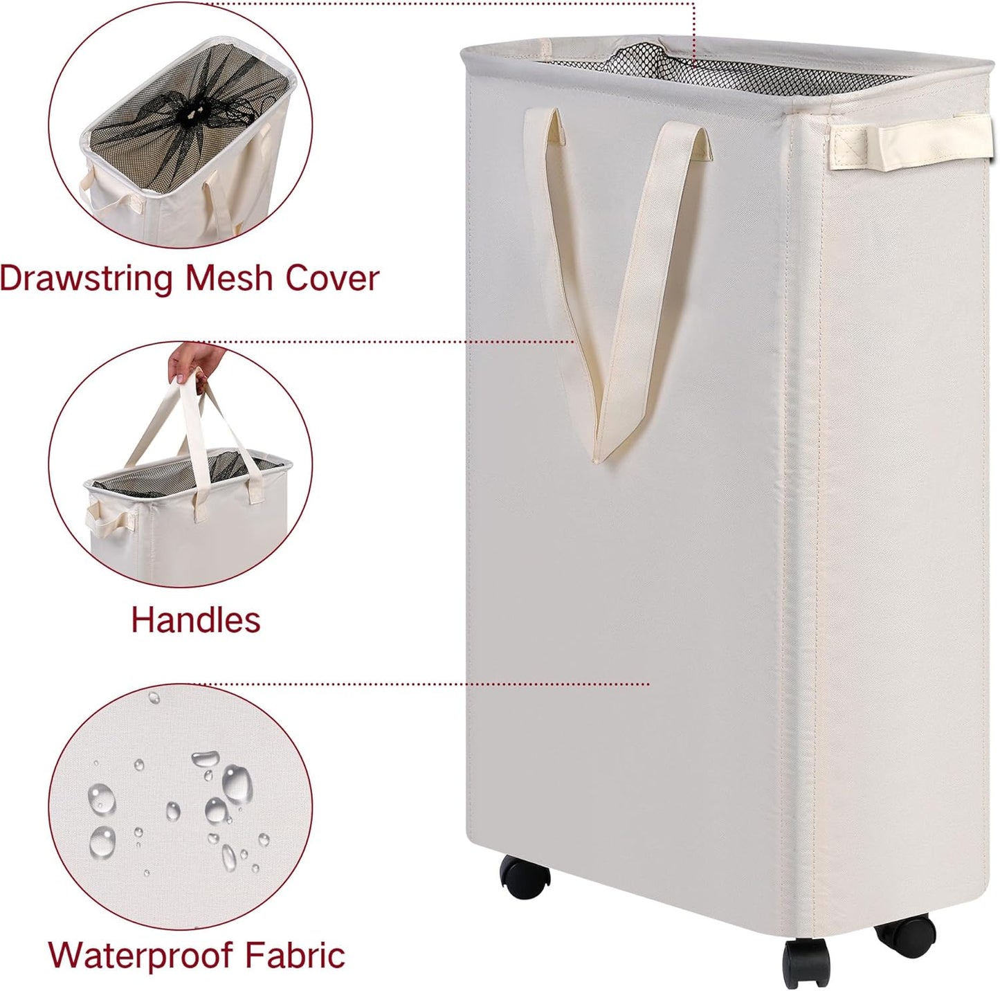 Slim Rolling Laundry Hamper with Wheels Narrow Space Saving Basket