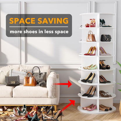 7 Tier Rotating Shoe Rack Tower 360° Spinning Vertical Organizer