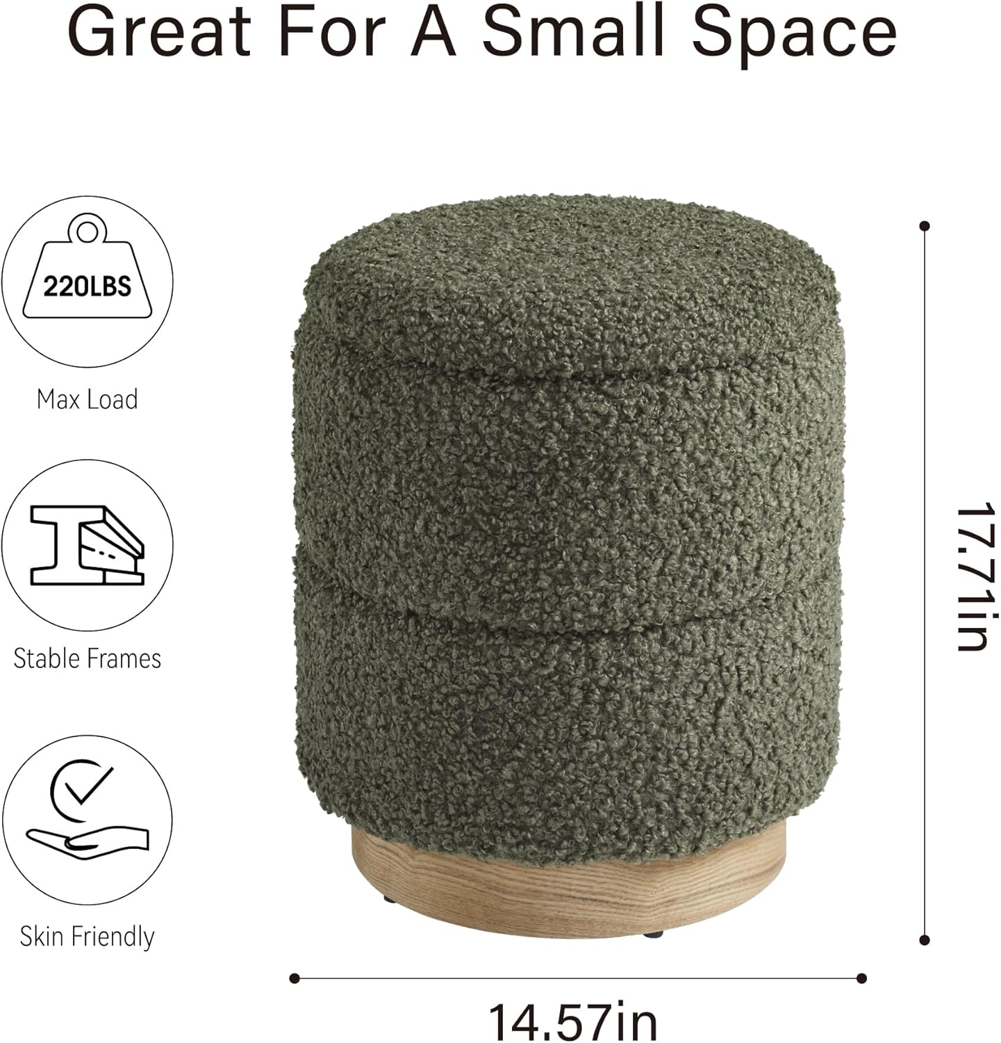 Round Storage Ottoman Upholstered Foot Stool with Wooden Base
