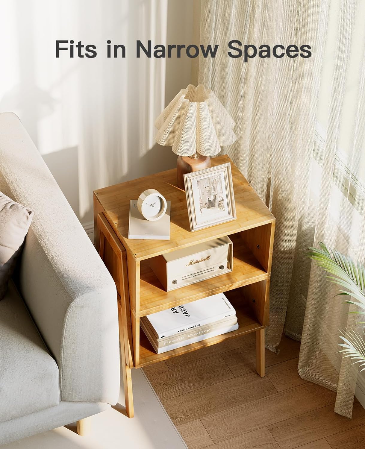 Bamboo Stackable End Tables Set of 2 Modular Nightstand Organizer
