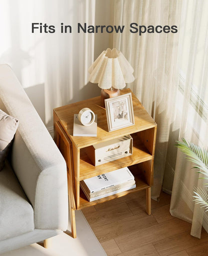Bamboo Stackable End Tables Set of 2 Modular Nightstand Organizer