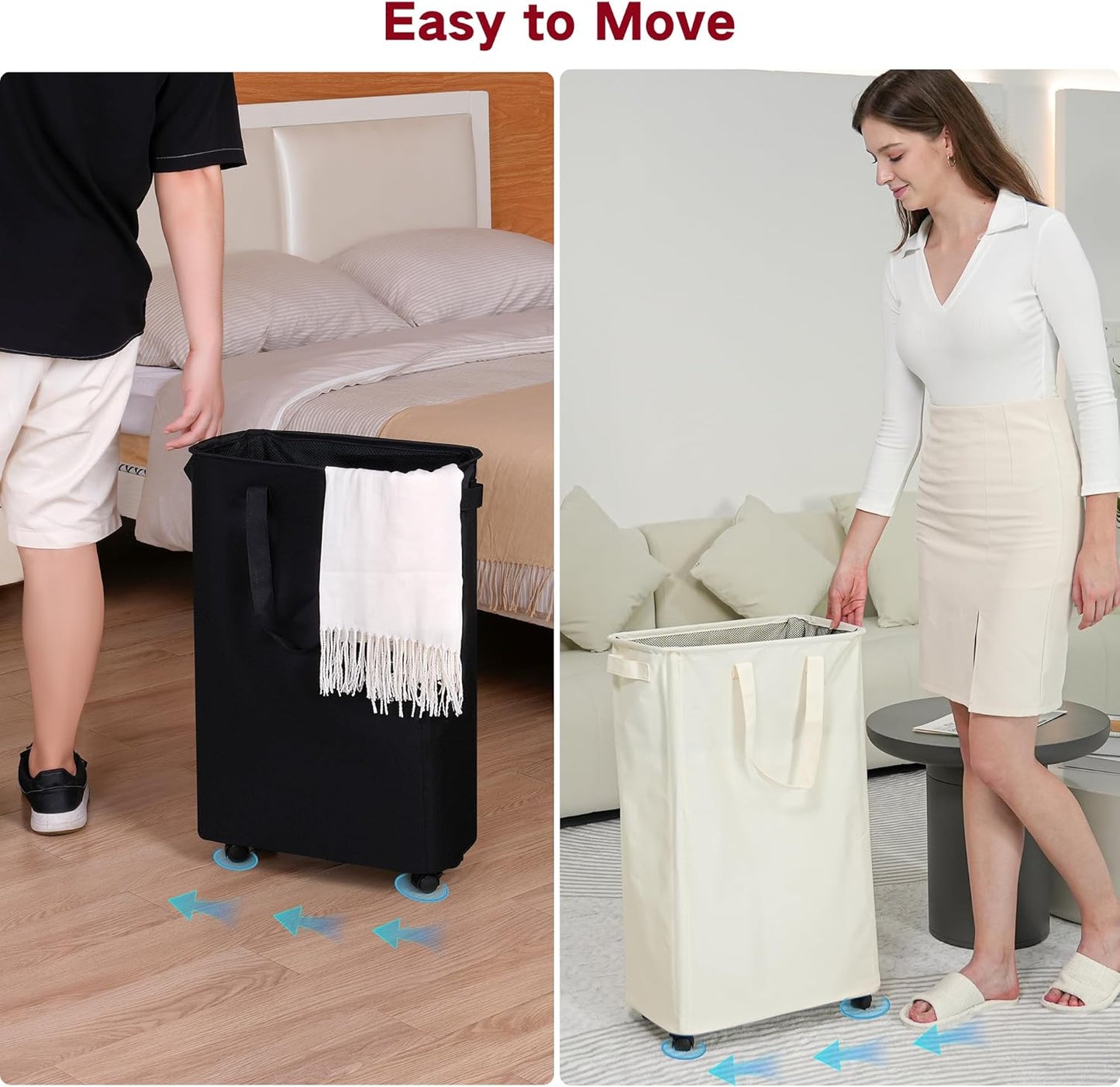 Slim Rolling Laundry Hamper with Wheels Narrow Space Saving Basket