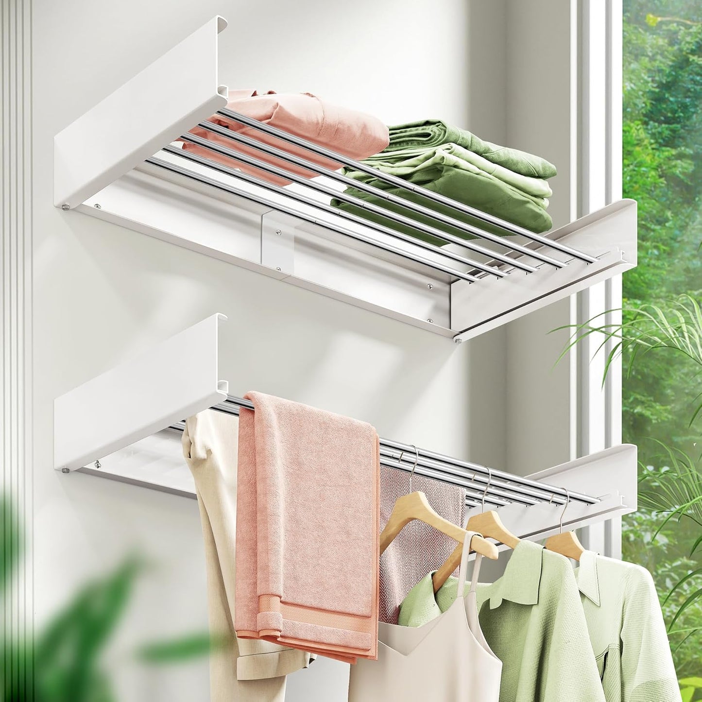 Wall Mounted Folding Drying Rack 32 Inch Retractable Laundry Rack