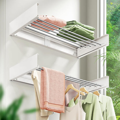 Wall Mounted Folding Drying Rack 32 Inch Retractable Laundry Rack