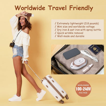 Mini Travel Iron Dual Voltage Compact Dry Iron with Ceramic Soleplate