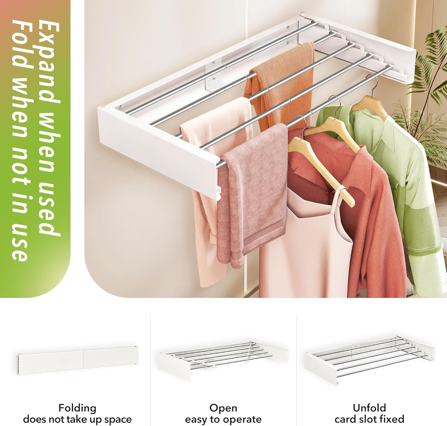 Wall Mounted Folding Drying Rack 32 Inch Retractable Laundry Rack