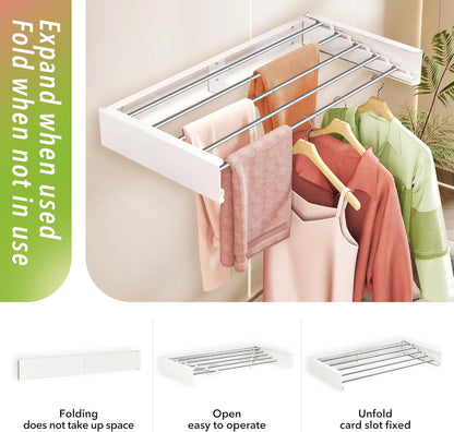 Wall Mounted Folding Drying Rack 32 Inch Retractable Laundry Rack