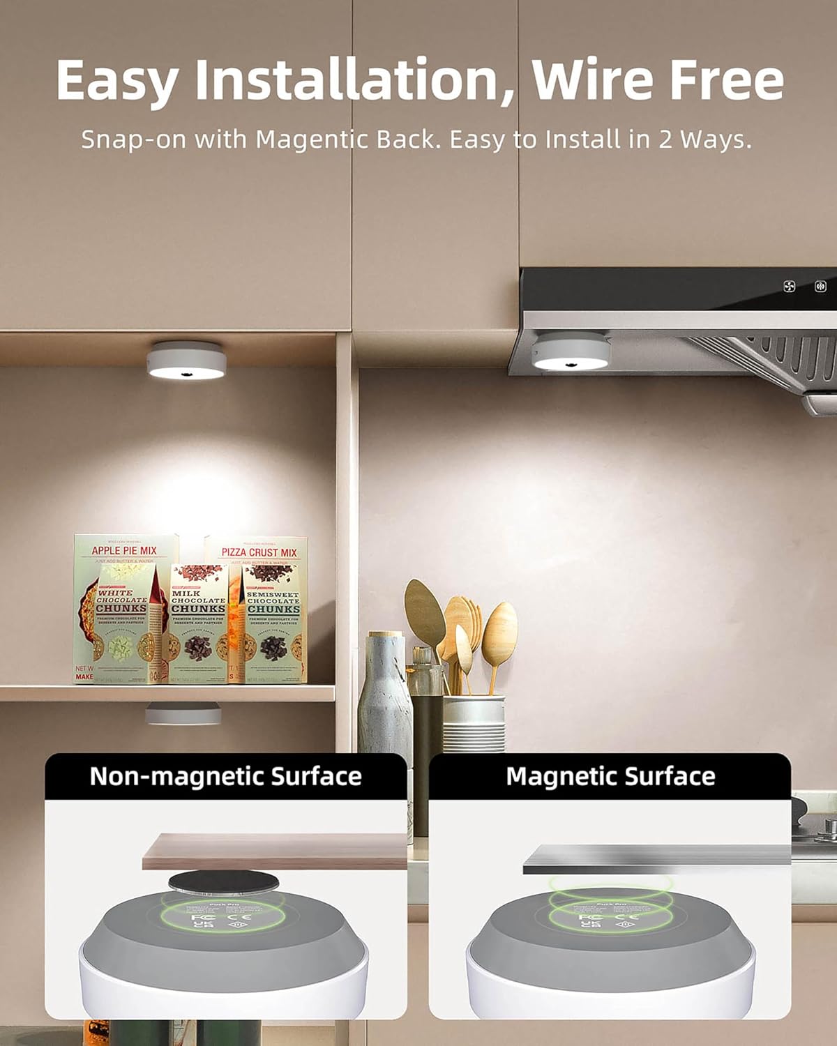 Rechargeable Puck Lights with Remote 6 Pack Wireless Cabinet Lighting