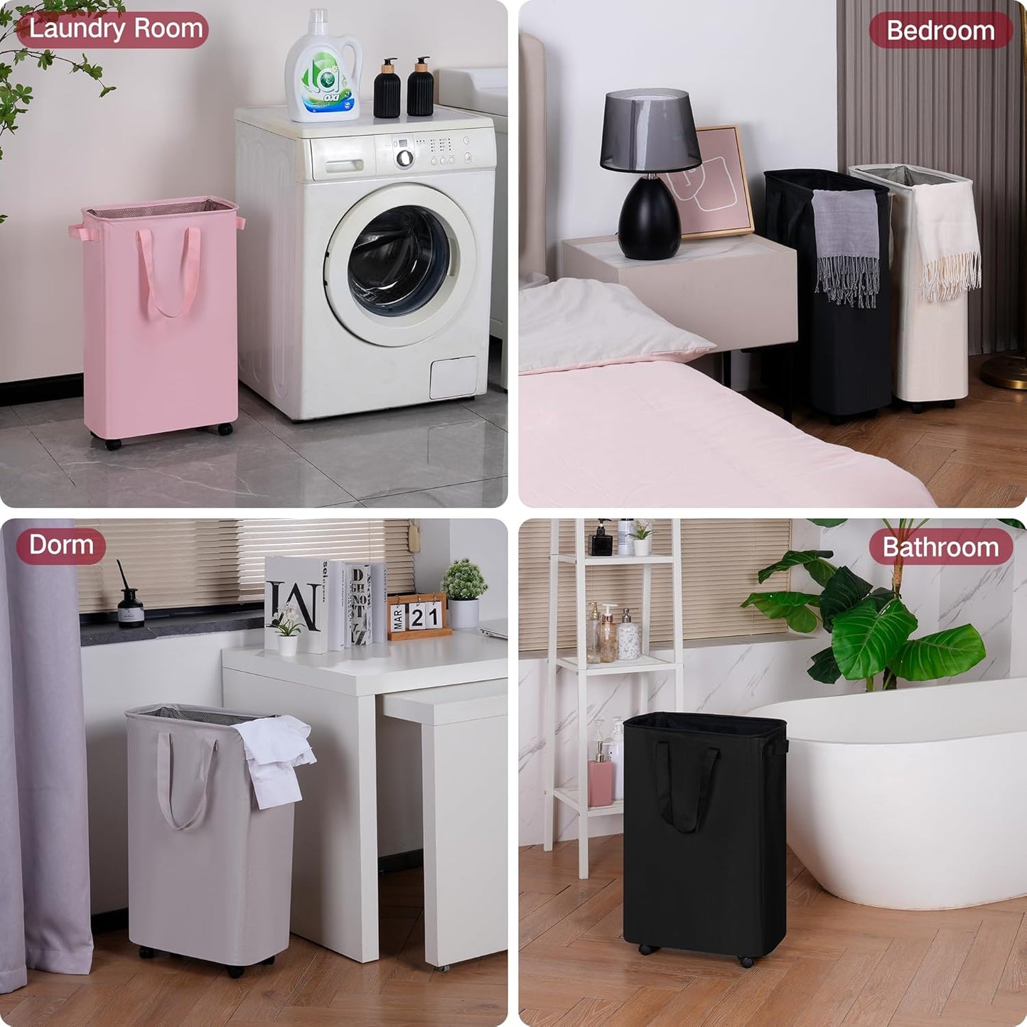 Slim Rolling Laundry Hamper with Wheels Narrow Space Saving Basket