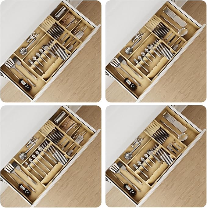 Expandable Bamboo Silverware Drawer Organizer Adjustable 8 Compartment Tray