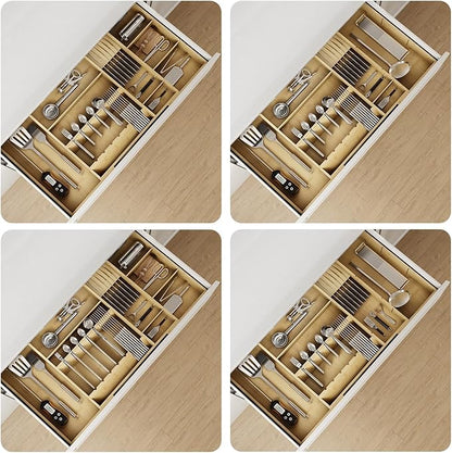 Expandable Bamboo Silverware Drawer Organizer Adjustable 8 Compartment Tray