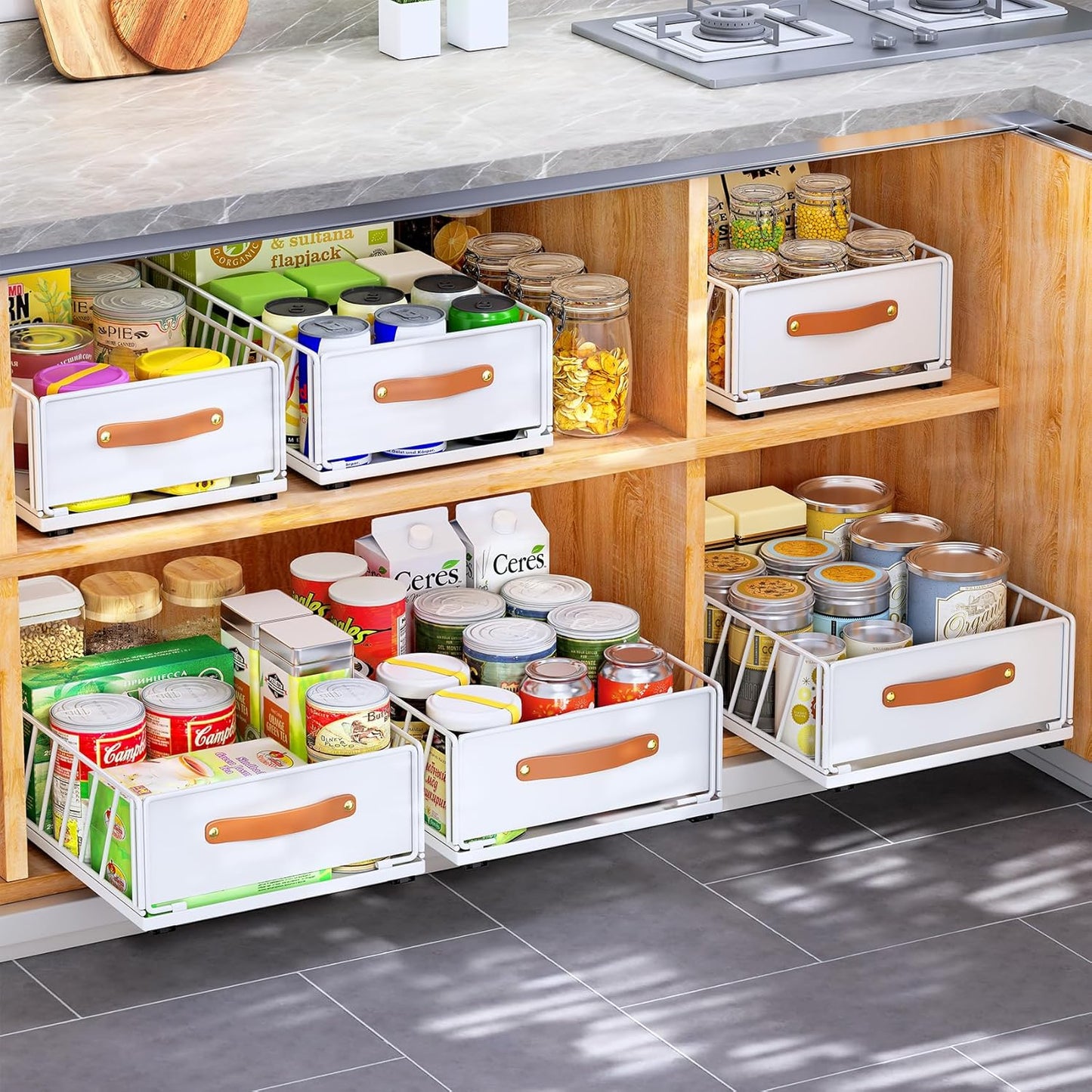 Pull Out Cabinet Organizer Sliding Drawer with Adhesive Installation
