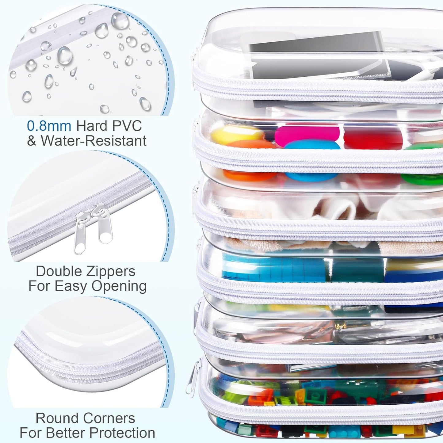 6 Pack Clear Hard Zipper Storage Cases Transparent Organizer Pouches