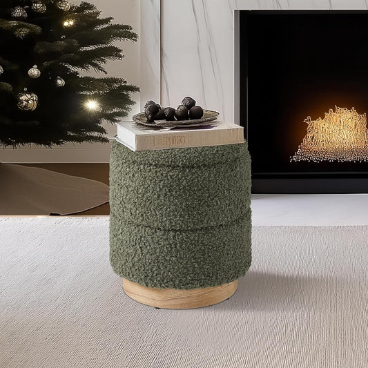Round Storage Ottoman Upholstered Foot Stool with Wooden Base
